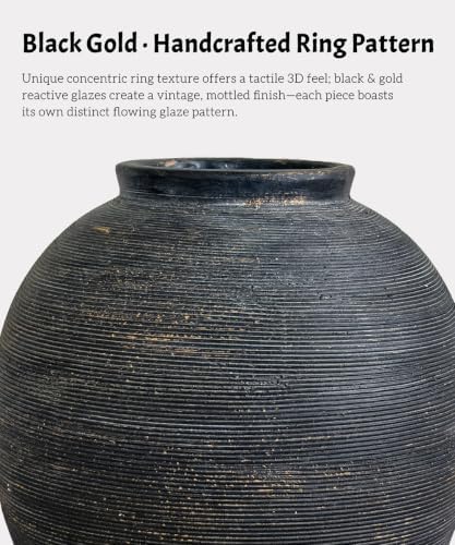 Large Black Ceramic Vase, 10.8" H, Black Bronze Glaze - Image 6