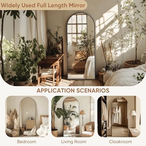 59"x19" Arched Full Length Mirror, Standing Floor Mirror, Black - Image 6