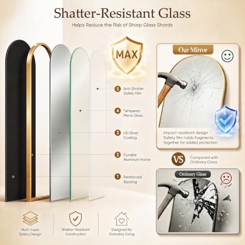 88"x44" Arched Full Length Mirror, Large Floor Mirror, Gold - Image 6