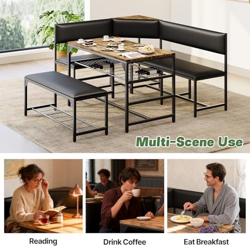 Concho Corner Dining Table Set with Soft Seat, Coffee Brown - Image 6