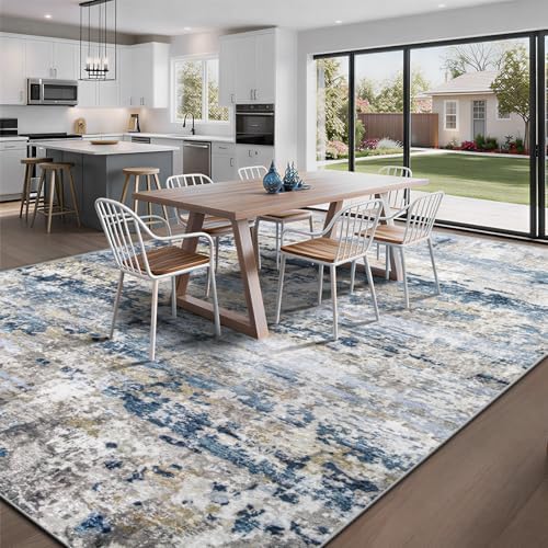 pmtsns Area Rugs 10x14 Living Room: Washable Rug Modern Abstract Neutral Soft Non-Slip Low-Pile Indoor Large Carpet for Bedroom Dining Room Playroom Home Office (Blue Grey Brown, 10'x14') - Image 6