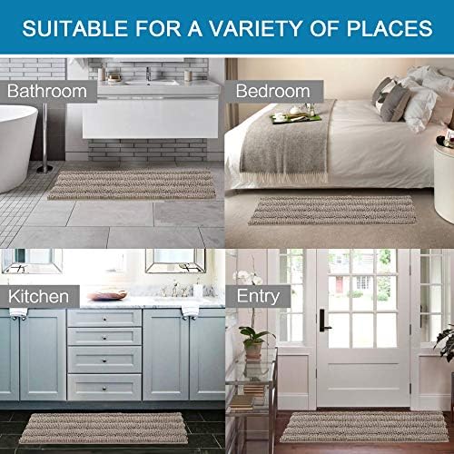 H.VERSAILTEX Bathroom Rugs Bath Rug Set 2 Piece Bathroom Contour Rug Toilet Mat Sets Non Slip Contour Bath Rug Ultra Thick Water Absorbent Striped Bath Mats Washable(47" x 17" Plus 20" x 20" U, Taupe) - Image 6