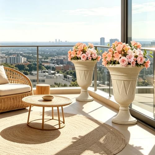 NicBex 24" Tall Urn Planters for Outdoor Plants Set of 2 - Beige Trophy - Image 7
