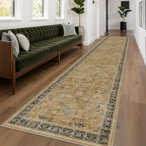 Washable 2x10 Entryway Long Runners for Hallways, Kitchen Floor Mat for Indoor Entrance, Vintage Rustic Brown and Charcoal Olive Decor, Non-Slip Stain Resistant Low-Pile Throw Rug - Image 6