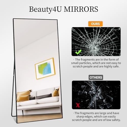 Beauty4U 71" x 32" Full Length Mirror with Stand, Black Large Floor Mirror - Image 6