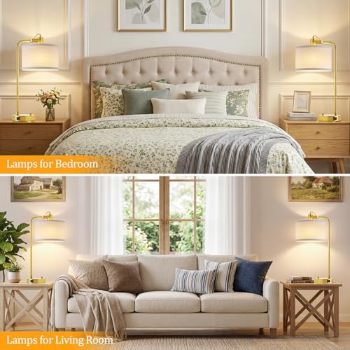 Gold Table Lamp Set of 2, USB A+C, 180° Adjustable Bedside Lamps, Dimmable - Image 7