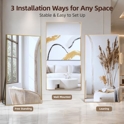 Beauty4U 76" x 34" Full Length Mirror with Stand, Gold Large Floor Mirror - Image 6