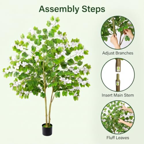 6FT Artificial Bauhinia Tree,Realistic Fake Potted Plants with Flowers&Planters,Indoor/Outdoor Faux Flowering Trees for Home,Office,Porch,Wedding,and Housewarming Gift Decor,White - Image 6