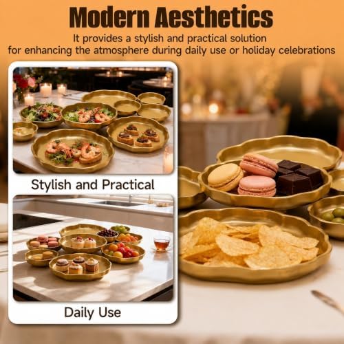 Cluster of 9 Round Serving Bowls, on an Elegant 22-Inch Gold Tray Perfect for Snacks Dips and Appetizers at Parties Weddings and Gatherings, A Decorative Multi-Bowl Platter for Entertaining - Image 7