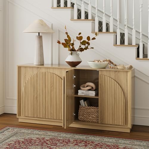 win2win 65" Sideboard Buffet Cabinet with Storage, Modular Credenza, Oak - Image 6