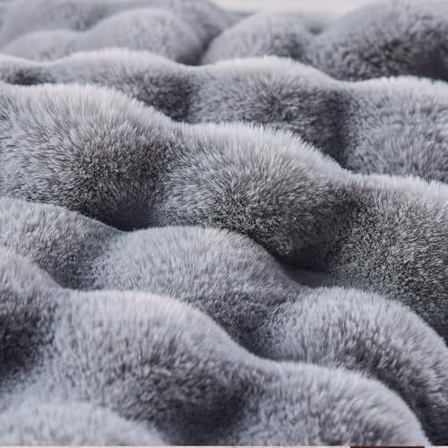 BENVWE Fluffy Faux Fur Throw Blanket for Couch, Soft Plush Thick Cozy Fuzzy Luxury Minky Bubble Blanket for Home Living Room Decor Gift for Women, Light Grey, 51" x 63", 1100GSM - Image 6
