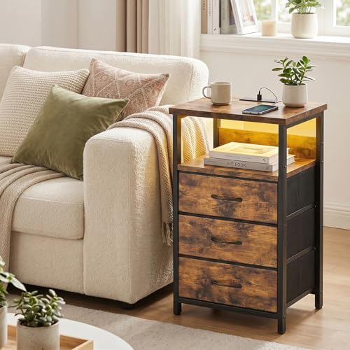 Fixwal Night Stand with 3 Fabric Drawers, Nightstand with Charging Station - Image 7