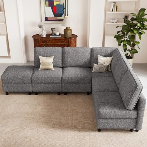 Belffin 107.1" 6 Seats L Shaped Couch Modular Sectional Sofa Seat Couch with Storage Comfy Washable Sectional Couches for Living Room Sofas with Chaise,Grey - Image 7