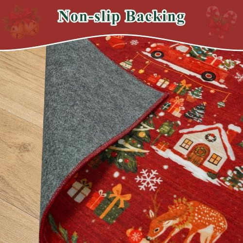 Christmas Runner Rug 2x5 for Hallway - Red Non Slip Washable Low Pile Carpet Santa Claus Holiday Decor Water Resistant Throw Rug for Kitchen Entryway Laundry Ultra Soft Bedroom Beside Mat(2x5,Red) - Image 7