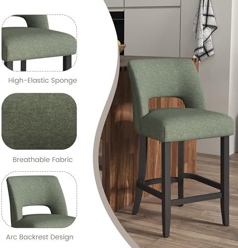 VKNOW Bar Stools Set of 6, 26" Upholstered Counter Height Bar Stools - Image 7