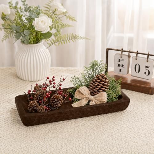 Oakrain Decorative Bowl Rustic 16" Hand-Carved Wooden Dough Bowl, Brown - Image 7