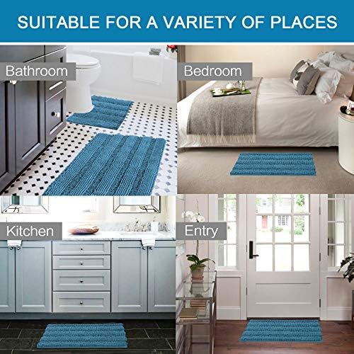 H.VERSAILTEX Bathroom Rugs Bath Rug Set 2 Piece Bathroom Contour Rug Toilet Mat Sets Non Slip Contour Bath Rug Ultra Thick Water Absorbent Striped Bath Mats(20" x 32" Plus 20" x 20" U, Turquoise Blue) - Image 6