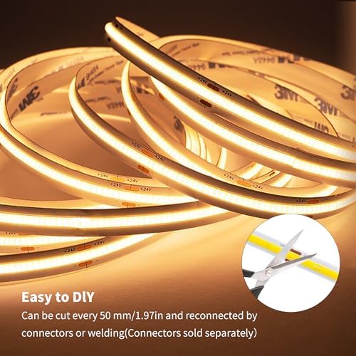 COB LED Strip Lights 65.6ft, LED Lights Warm White 3000K Strip Lights with Remote& App, Dimmable Super Bright 24V White LED Tape Lights,Cabinet Office Lighting - Image 7