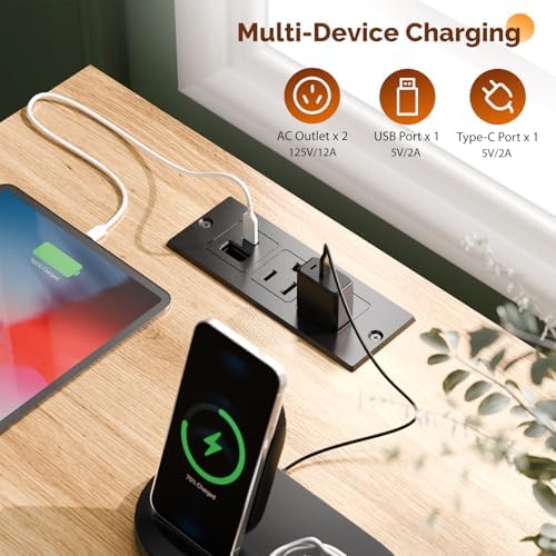 VINGLI Nightstands Set of 2 with Fabric Drawer, Fluted Nightstand with Charging Station, Oak Night Stand Set 2 Bed Side Tables, End Tales Bedroom with Charger Station, 14.96"W*11.81"D*23.7"H, 2 pcs - Image 6