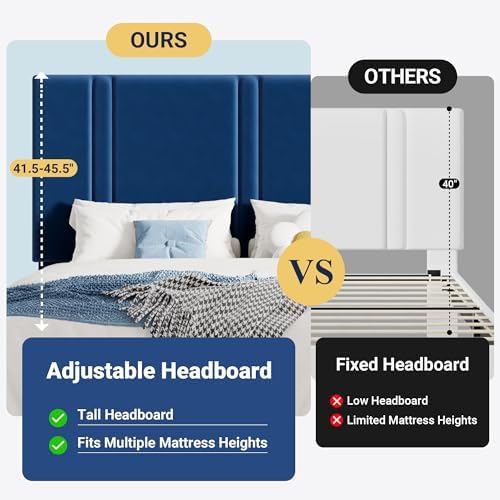 Allewie King Size Platform Bed Frame with Velvet Upholstered Headboard - Image 6