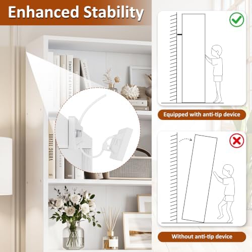 Shintenchi Bookshelf,6-Tier Bookcase with 3 Drawers, 6 Shelf Display Storage Shelves Floor Standing 70.6 inches Tall Bookcase for Home Office, Living Room (White) - Image 6