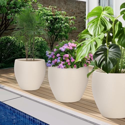 YNNICO 17.5/14.8/12.2 inch Set of 3, Large Plastic Planter with Saucer - Image 6