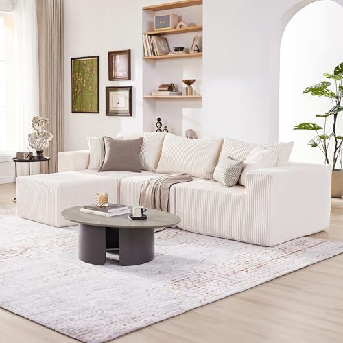 Weture 107.4" Modular Bnoeless Couch, Convertible Sectional Couch, Beige - Image 6