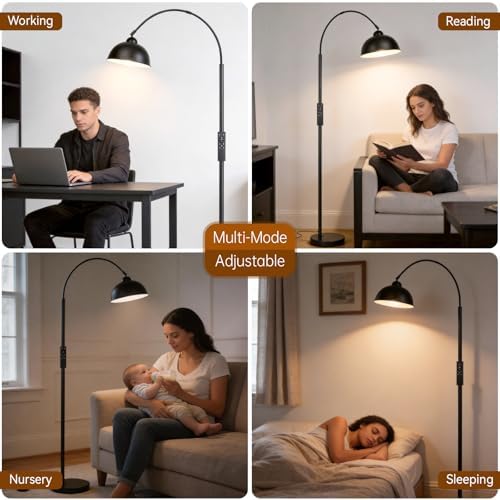 Modern Arc Floor Lamp with Remote Control 12W Stepless Dimmable Arched Standing Lamp,Adjustable Metal Hanging Shade,Tall Over the Couch Pole Light for Living Room, Bedroom, Office (Black) - Image 6