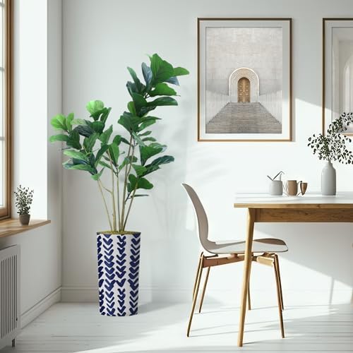 Artificial Tree in Modern Pattern Planter, Fake Ficus Lyrata Silk Tree for Indoor and Outdoor Home Decoration - 66" Overall Tall (Plant Pot Plus Tree) - Image 6