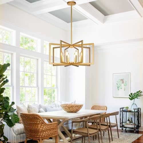 Lynnoland 25"-61" Height Adjustable Modern Gold Chandelier for Dining Room, No Assembly Required Gold Dining Room Light Fixture Over Table, Industrial Metal Pendant Lights Fixture for Kitchen Island - Image 7