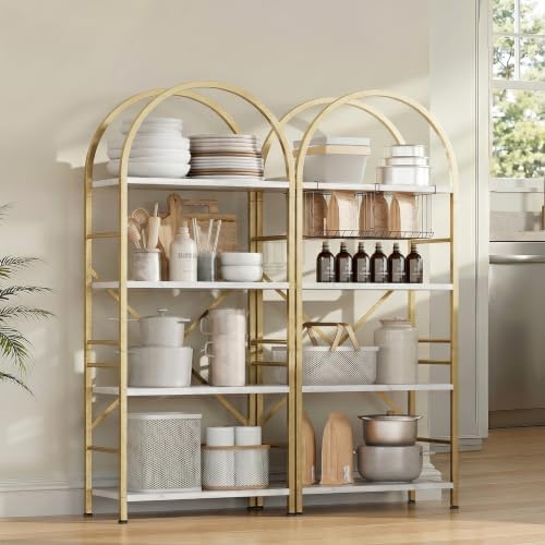 Shintenchi Arched Bookshelf, 4 Tier Bookcase, Tall Storage Shelf, Golden - Image 7