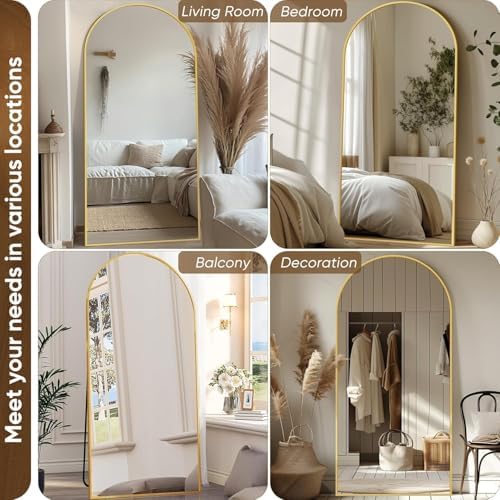 Antok 81" x41” Arched Full Length Mirror with Stand, Floor Mirror, Gold - Image 6