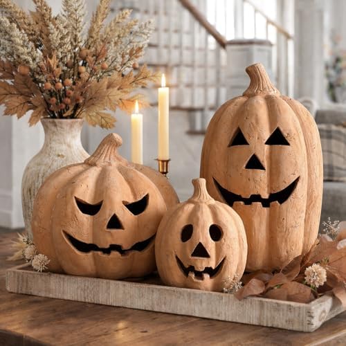 Fall Decor - Handmade Terracotta Pumpkin Jack O' Lantern Outdoor Indoor - Image 6