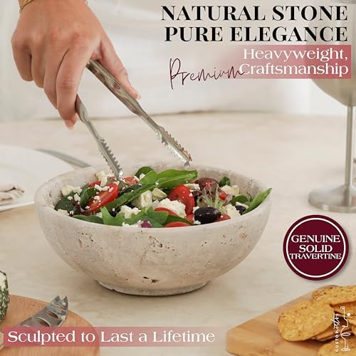 Gusto Nostro 8" Decorative Travertine Bowl for Coffee Table - Elegant Centerpiece, Aesthetic Fruit Bowl for Kitchen Counter - Heavy Stone Entryway Catch all, Jewelry, Potpourri - Travertine Decor - Image 6