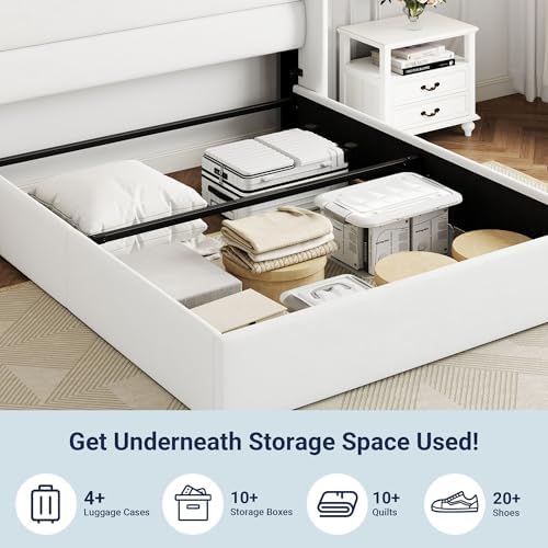 Allewie Queen Size Lift Up Hydraulic Storage Bed Frame White - Image 6