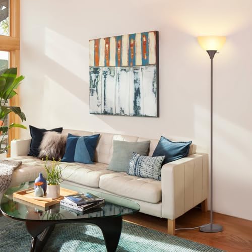 Coucrek Floor Lamp, LED Standing Lamps with White Plastic Shade, Corner Floor Lights for Living Room Bedroom, Rotary Switch, Bulb not Included, Brown - Image 6