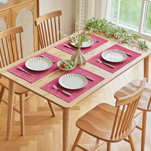 Softalker Faux Linen Cloth Placemats Set of 12-12 x 18 Inch, Pink - Image 7