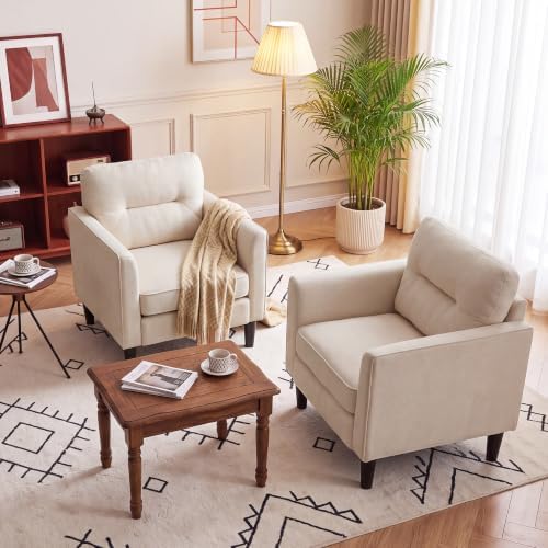 Kromax Accent Chair for Living Room Set of 2, Comfy Reading Armchair, White - Image 7