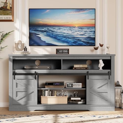 YESHOMY Farmhouse Fireplace TV Stand for Television up to 65+ Inch,Gray - Image 7