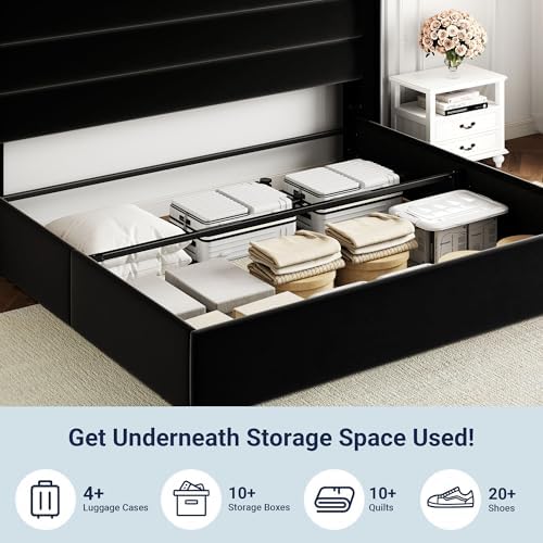 Allewie King Size Lift Up Hydraulic Storage Bed Frame Black - Image 6