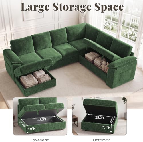 108 In L Shaped Modular Sectional Sofa Couch for Living Room, Green - Image 6