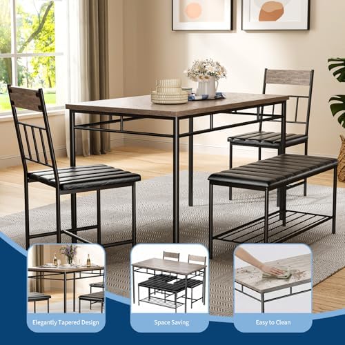 GarveeHome Dining Table Set, Dining Table for 4 with Bench, Kitchen Table - Image 6