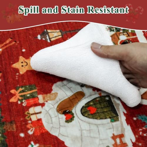 Christmas 2x8 Hallways Runner Rug - Red Santa Claus Kitchen Rugs Non-Slip Washable Entryway Bathroom Rugs Winter Soft Low Pile Floor Carpet for Hallway Bedroom for (2x8,Red) - Image 7