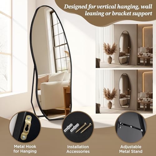 Dorlicecass Mirror Full Length - Irregular Full Body Mirror Standing or Leaning or Wall Hanging 63"x 24" Asymmetrical Aviation Aluminum Alloy Frame Unique for Bedroom, Living Room, Cloakroom, Entryway - Image 6