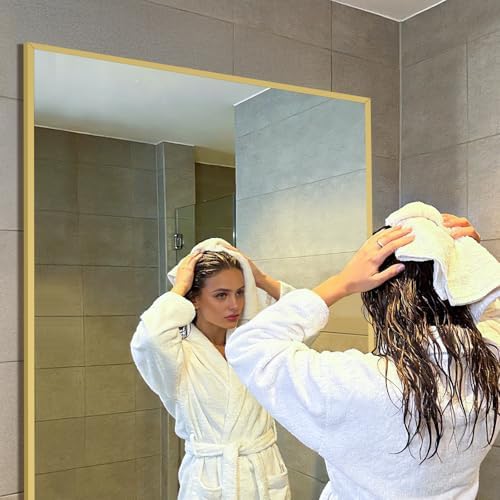 Mirrorons 72"x44" Gold Full Length Mirror, Large Floor Mirror with Stand - Image 7