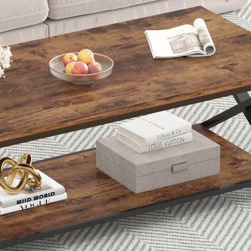 HSH 39" Rectangle Coffee Table with Storage for Living Room, Rustic Brown - Image 6