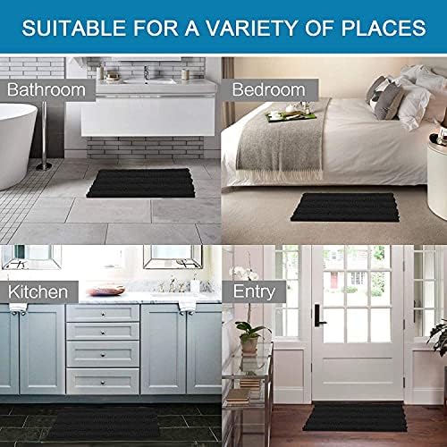 H.VERSAILTEX Bathroom Rugs Bath Rugs Non Slip Bath Mats Extra Thick Chenille Striped Rug 17" x 24" Absorbent Soft Shaggy Washable Dry Fast Bath Mats for Bathroom Floor - Black - Image 6