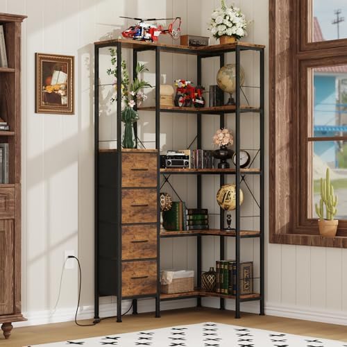 AFLUI 5-Tier Corner Bookshelf with LED Light Strips, 4 Fabric Drawers - Image 6