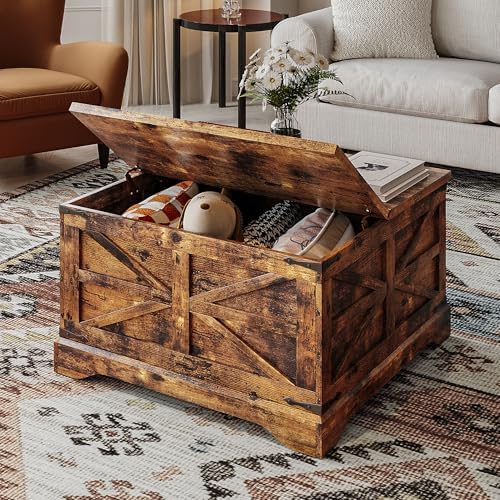 MXV Farmhouse Coffee Table with Storage, Square Coffee Tables for Living Room, Rustic Wood Center Table with Hinged Lifting Tabletop for Home, Brown - Image 6