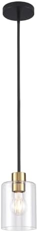 Black Brass Pendant Lights Kitchen Island - Clear Glass Pendant Light Fixture Multiple Stems Rods 3 Units 12 Inch 3 Units 4 Inch (1 Pack Black Brass Downrod) by KLSSLighting
